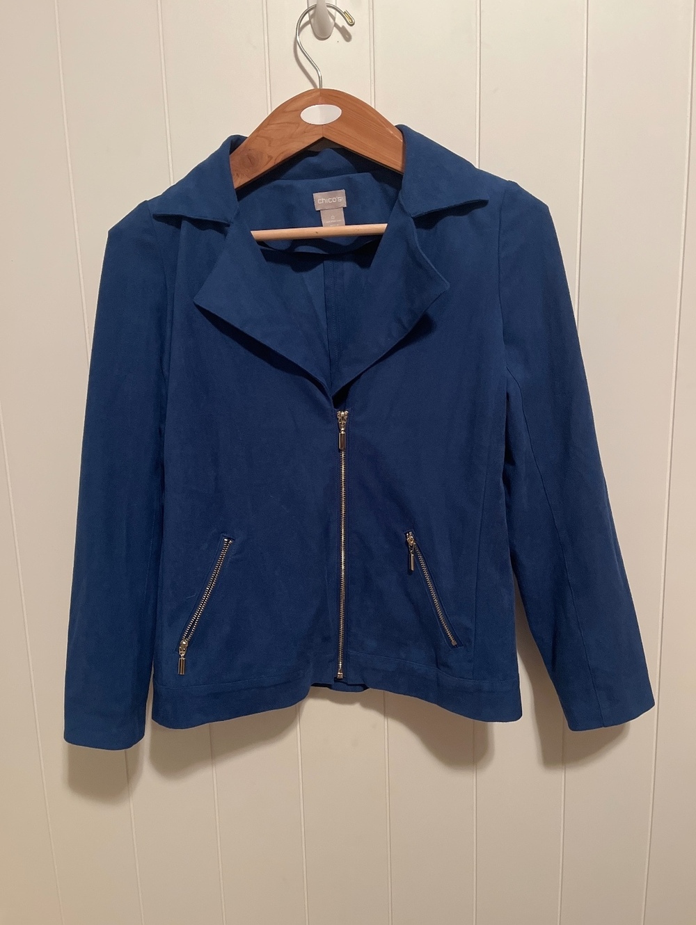 Chico’s Faux Suede Jacket, Blue, Size Small